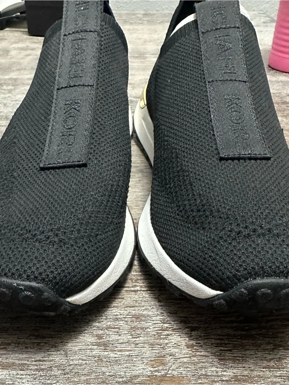Michael Kors NEW Women’s Black Knit Slip-On Sneakers with Gold Accents